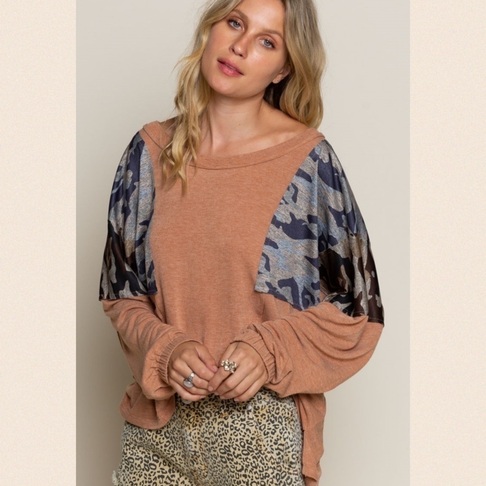 Burnt Topaz Camouflage Knit Top